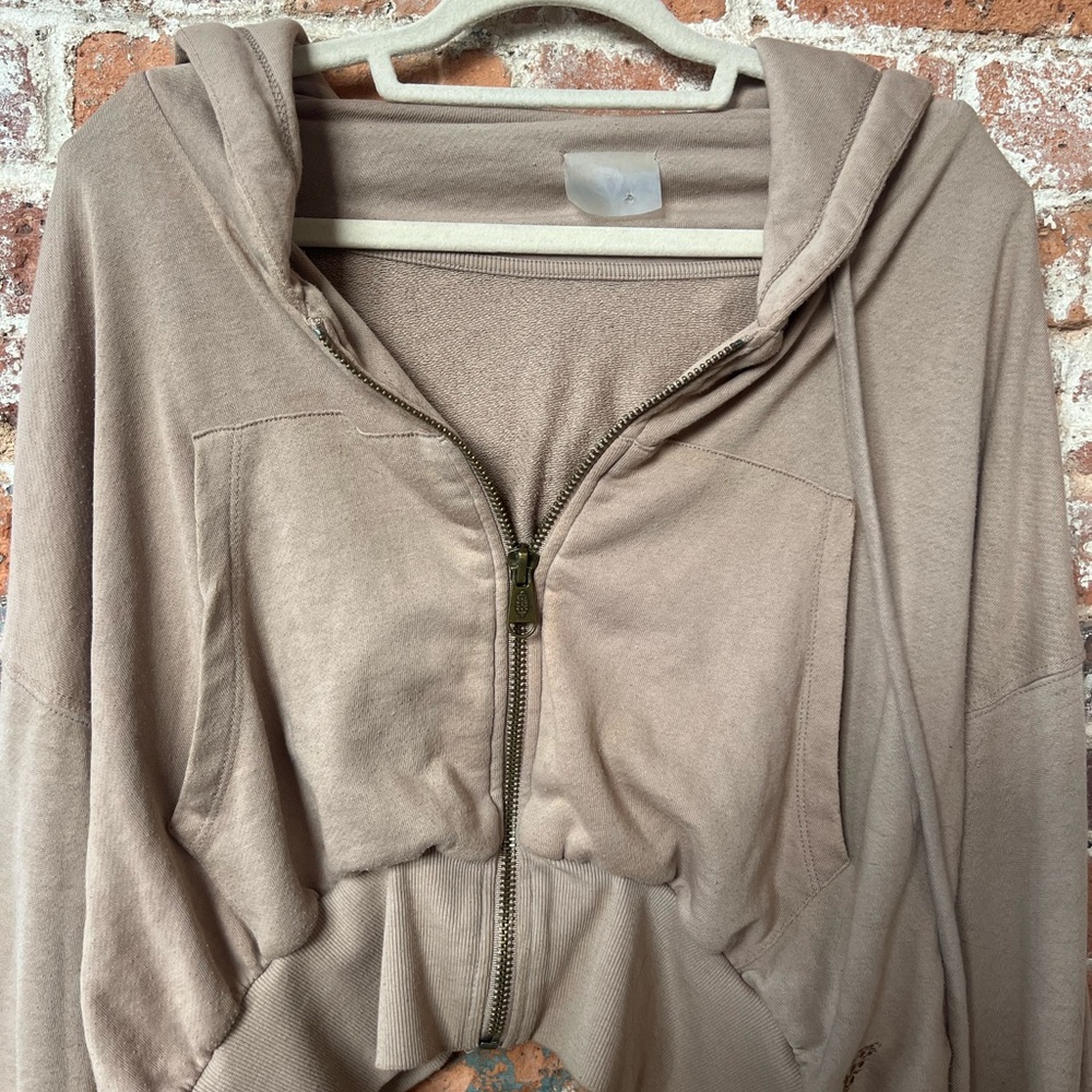 Free people we the free taupe Zip-Up Hoodie sweatshirt jacket cropped sz small